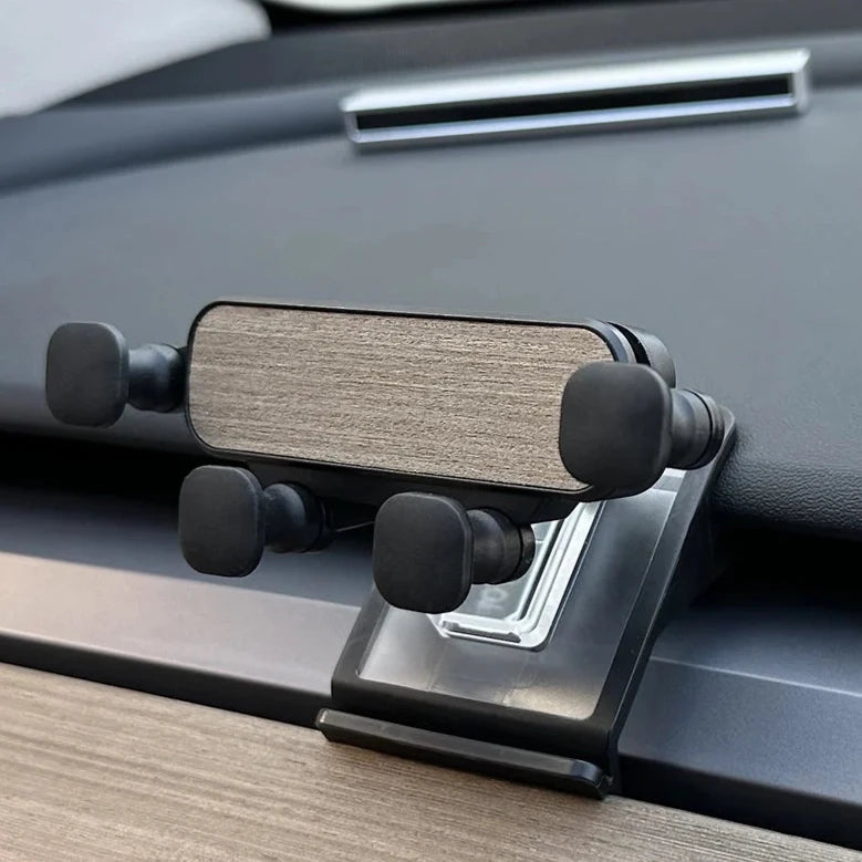 Tesla Model Y 2021-2024 Car Cell Phone Holder Wooden Gravity Mount Bracket