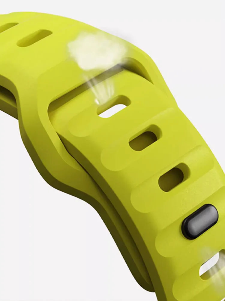 Sport silicone strap for Apple Watch, compatible with Series 9, 8, 7, 6, 5, 4, 3, SE, and Ultra in multiple sizes (44mm, 45mm, 49mm, 42mm, 40mm, 41mm), designed for comfort and durability during sports and workouts.