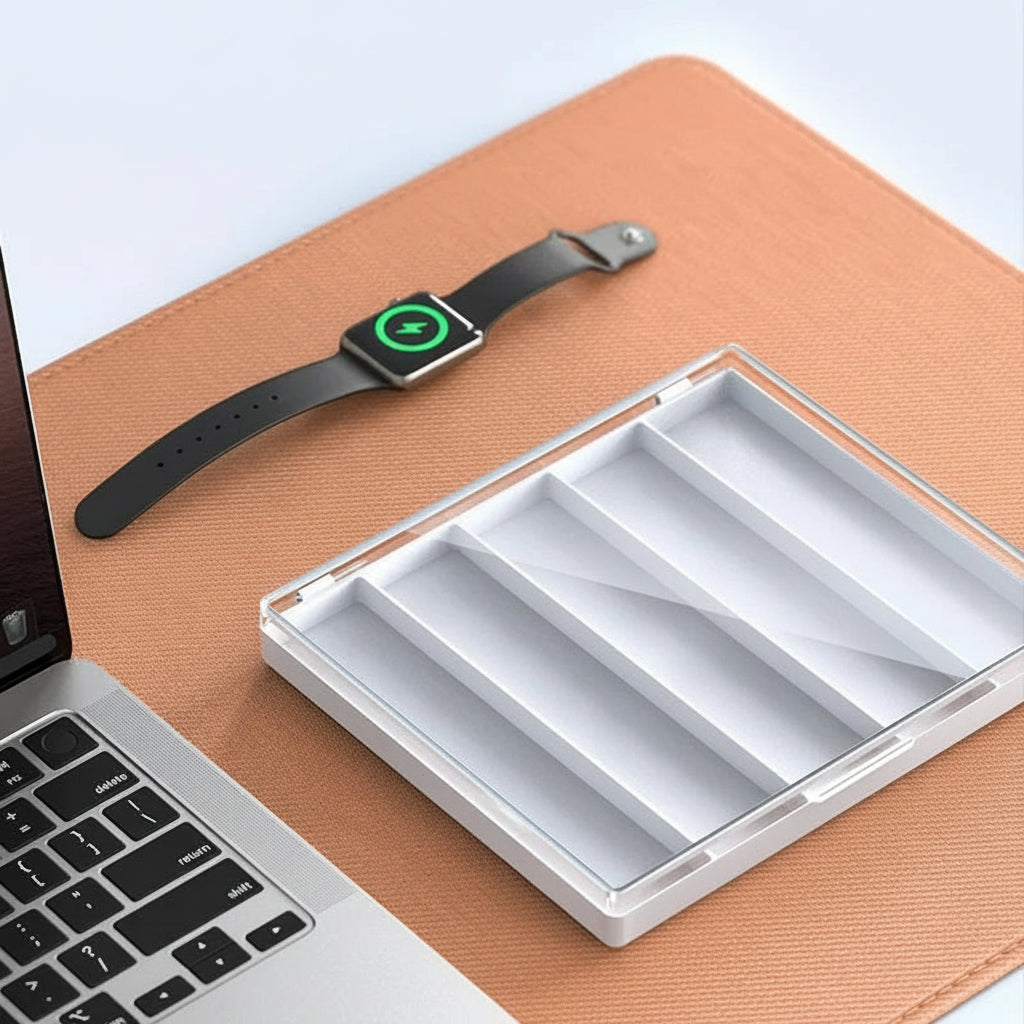 Minimalist Apple Watch holder box on white background