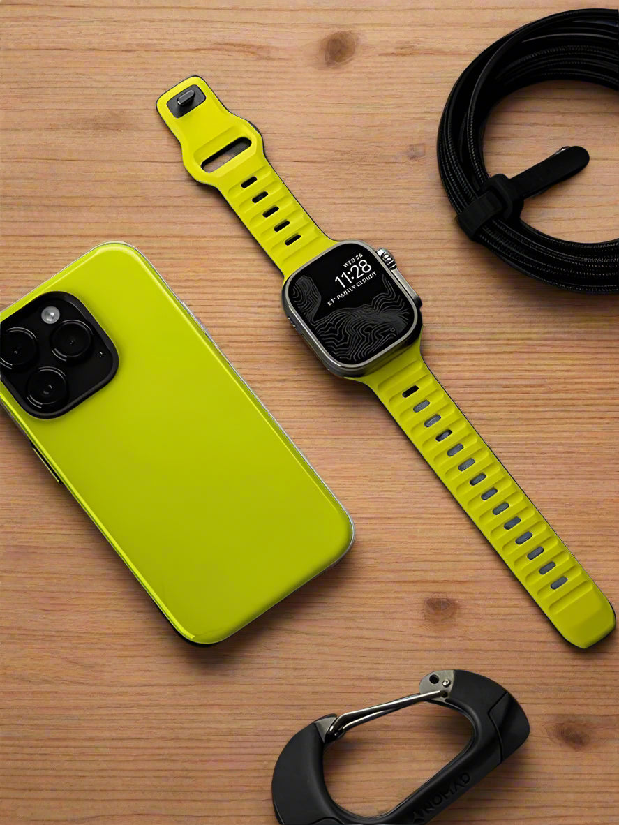 Sport silicone strap for Apple Watch, compatible with Series 9, 8, 7, 6, 5, 4, 3, SE, and Ultra in multiple sizes (44mm, 45mm, 49mm, 42mm, 40mm, 41mm), designed for comfort and durability during sports and workouts.