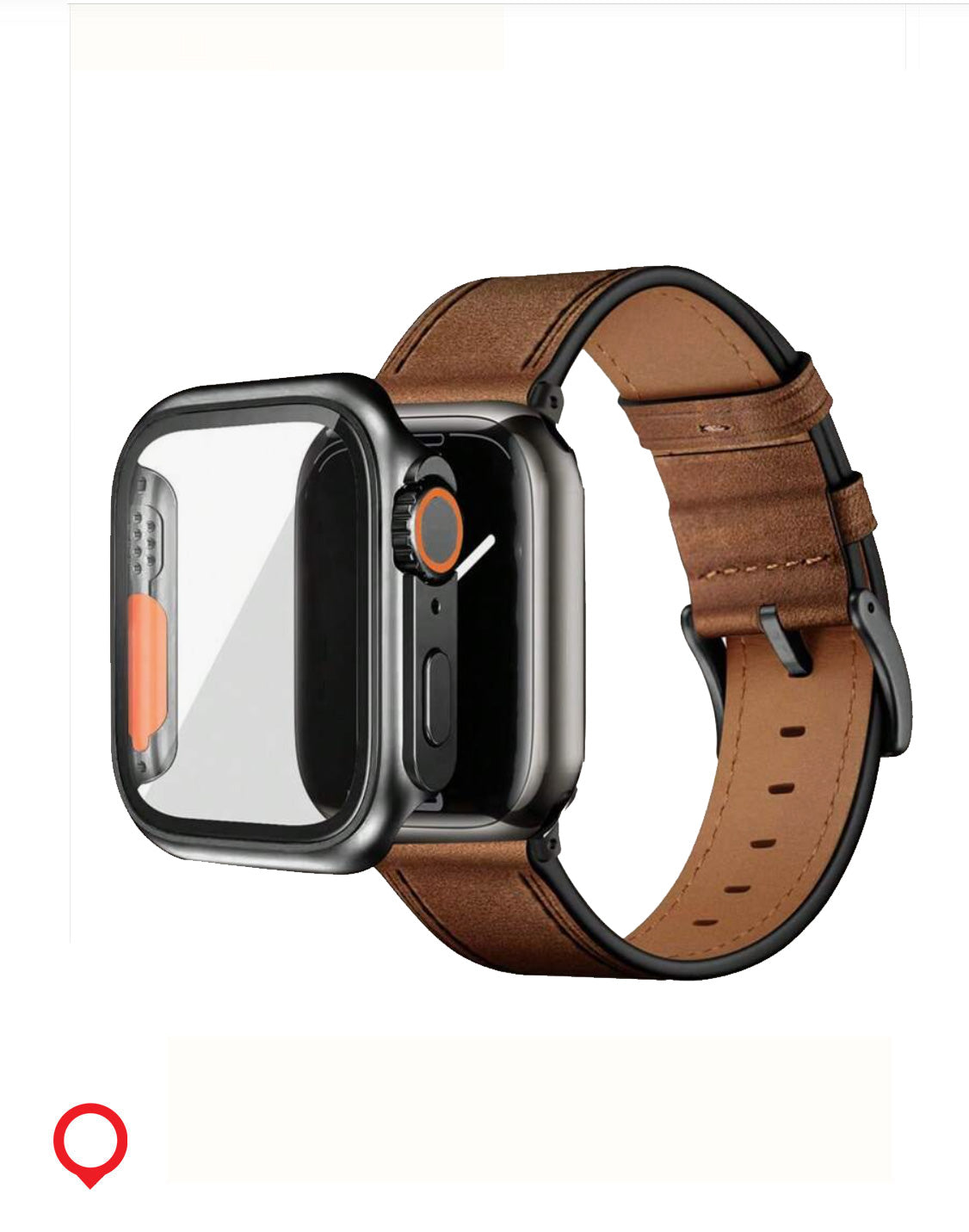 Genuine leather Apple Watch band with case in classic tan, fits Series 6, 40mm