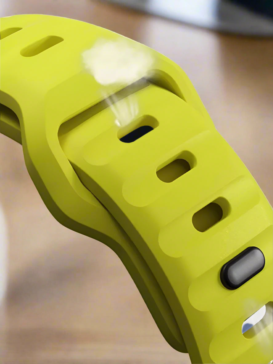 Sport silicone strap for Apple Watch, compatible with Series 9, 8, 7, 6, 5, 4, 3, SE, and Ultra in multiple sizes (44mm, 45mm, 49mm, 42mm, 40mm, 41mm), designed for comfort and durability during sports and workouts.