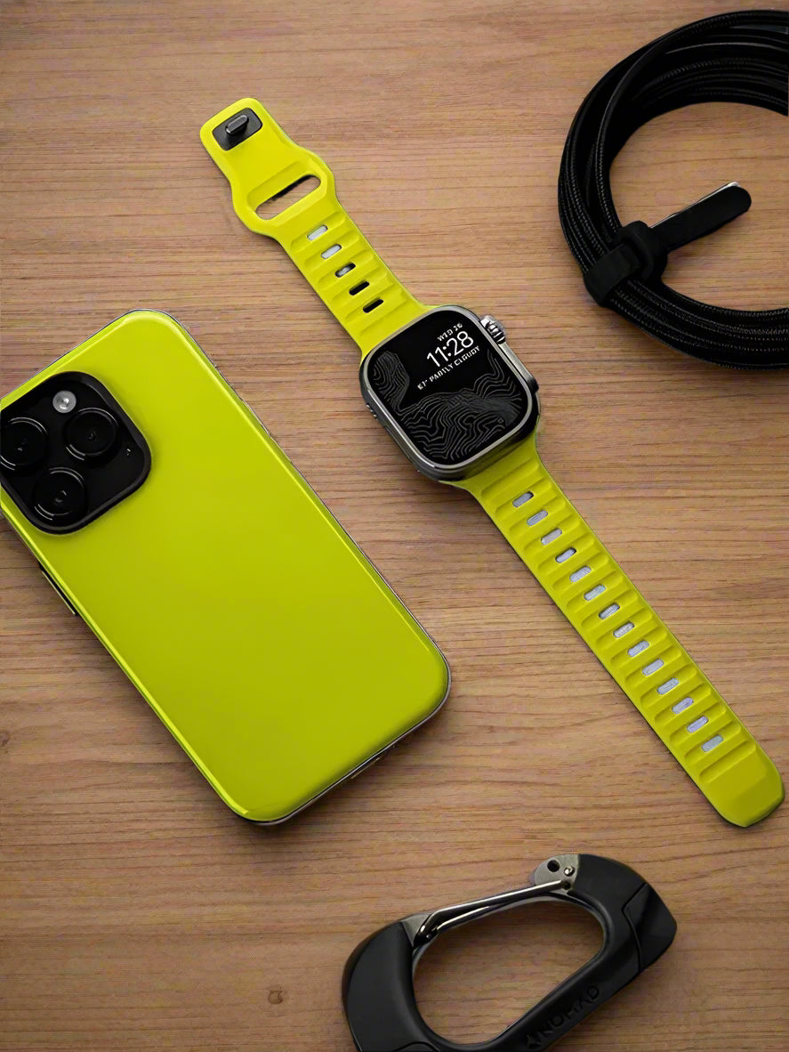 Sport silicone strap for Apple Watch, compatible with Series 9, 8, 7, 6, 5, 4, 3, SE, and Ultra in multiple sizes (44mm, 45mm, 49mm, 42mm, 40mm, 41mm), designed for comfort and durability during sports and workouts.