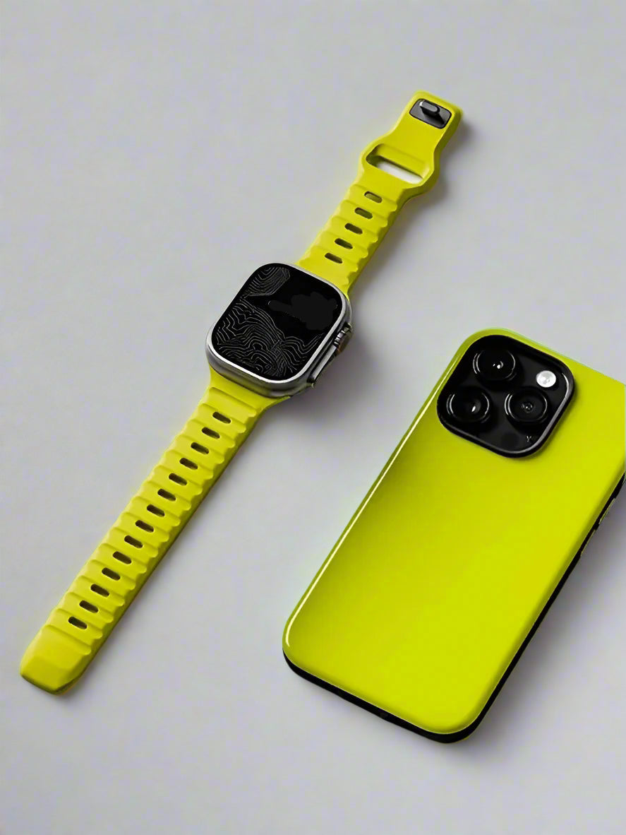 Sport silicone strap for Apple Watch, compatible with Series 9, 8, 7, 6, 5, 4, 3, SE, and Ultra in multiple sizes (44mm, 45mm, 49mm, 42mm, 40mm, 41mm), designed for comfort and durability during sports and workouts.